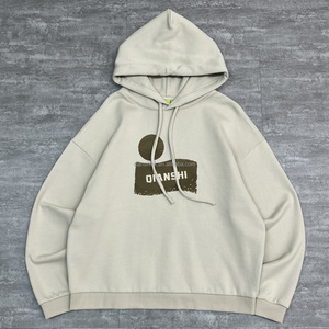 Diseño de diseñador Flock Print Pullover Hoodie Cotton Boxy Drop Shoulder Hoodie Unisex Heavyweight Oversized Hoodies Fabricante - Product Image 1