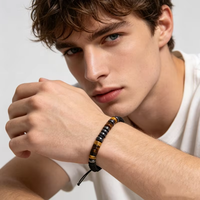 Bracelet d'amitié pour homme en perles d'œil de tigre naturel et d'onyx noir, code morse, pour la force et le courage, cadeau personnalisé avec message secret