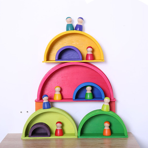 Ensemble de blocs de construction <span class=keywords><strong>en</strong></span> bois arc-<span class=keywords><strong>en</strong></span>-ciel, jouet éducatif pour enfants, jeu d'empilage pour la reconnaissance des couleurs, pour les tout-petits âgés de 0 à 24 mois - Product Image 5