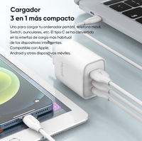 Chargeur rapide compact multi-ports (USB-C et USB-A) - Chargeur mural multifonction pour ordinateur portable, téléphone et tablette