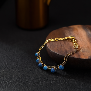 Fashion <b>Beaded</b> <b>Bracelet</b> 316L Stainless Steel PVD <b>Gold</b> Plating Sustainable Resistant Blue Ceramic Beads Chain Link Design - Product Image 3