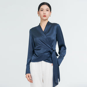 Hochwertige 19 Momme Langarm Damen Seiden blusen mit Fliege 100% reine Seiden blusen für Frauen - Product Image 2