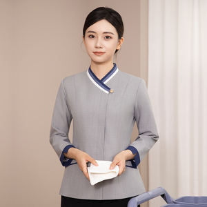 Uniforme pour le personnel d'entretien hôtelier, automne-hiver, manches longues, 100% polyester, look professionnel pour le <span class=keywords><strong>travail</strong></span> quotidien dans l'hôtellerie - Product Image 6