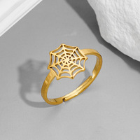 Bague réglable en acier inoxydable anti-ternissement, toile d'araignée d'Halloween, style gothique punk pour femmes