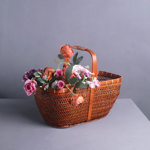 Handmade <b>Bamboo</b> Woven <b>Basket</b> Large Size Rectangle Kitchen Storage <b>Basket</b> For Fruit Vegetable Neatening Single Tier - Product Image 1