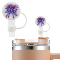 Logo personnalisé 10mm Silicone Paille Topper Cap Fleur Arc Imprimé Motif Coloré Réutilisable Anti-Poussière Tasse Drinkware Accessoires