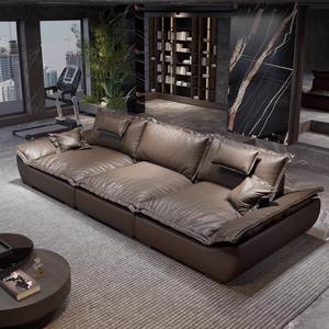 أريكة جلدية فاخرة مستوحاة من السيل لعام <span class=keywords><strong>2026</strong></span>، مقعد عميق وواسع للغاية، ظهر قابل للتعديل، تصميم مستقيم يشبه العش - Product Image 1