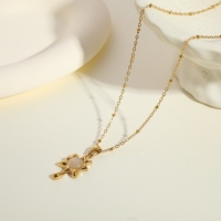 Collier élégant pour femme avec pendentif cœur irrégulier en pierre œil de chat, en acier inoxydable plaqué or, avec chaîne à perles