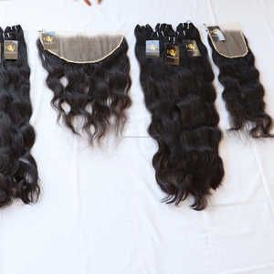 Tissages de cheveux humains vierges indiens, extensions de cheveux bruts de qualité 10a 11a avec fermeture à lacet frontale avec cheveux de bébé - Product Image 1