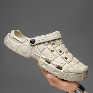Men's <b>Clogs</b> Thick Soled Non Slip Buckle Closure Casual Beach Shoes Sand Gray Black Solid Color - Product Image 1