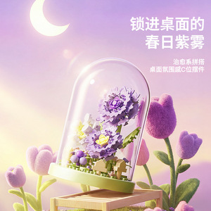 Ensemble de dôme de présentation de fleurs en blocs de construction HuaHua, 400-800 pièces, décoration de bureau, cadeau d'anniversaire pour adolescents - Product Image 4