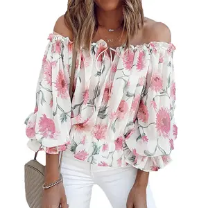 Fashionable Floral Print Short Sleeve Casual Ladies Tops Elegant Plus Size Long Sleeves Women's Blouses & Shirts