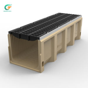 Caniveau de drainage linéaire long de conception moderne, en béton polymère de style U, pour extérieur, avec grilles - Product Image 1