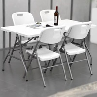 Tragbarer Moderner Langlebiger Leichter Weißer Kunststoff Klappbarer Esstisch mit Bank-Set Aluminiumrahmen für Outdoor Fitness Camping