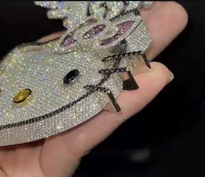 Custom Vvs Moissanite ciao gattino ciondolo cartone animato stile Hip Hop ghiacciato 925 argento rotondo taglio brillante diamanti ciondolo gioielli - Product Image 3