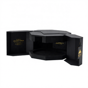 Caja <span class=keywords><strong>de</strong></span> Vino <span class=keywords><strong>de</strong></span> Lujo con Doble Puerta y Cierre Magnético, Forma Especial, Impresión <span class=keywords><strong>de</strong></span> Logotipo Personalizado, Caja Negra - Product Image 1