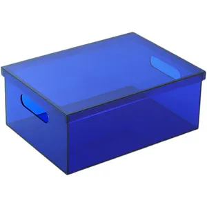 Оптовая продажа, товары по уходу за кожей на заказ, Пыленепроницаемая стойка, прозрачная синяя акриловая коробка для хранения, квадратная акриловая коробка с покрытием