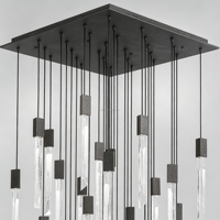 Lustre cascade moderne en aluminium noir avec verre, style nordique vintage, pour plafond haut, salon, éclairage intérieur