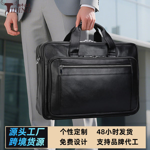 Tiding Men's Genuine Leather <b>Briefcase</b> Black 1452 Business Travel Laptop Bag - Product Image 5