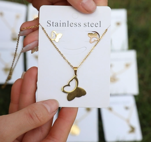 Risingmoon Fashion Parure de Bijoux pour Femme : Collier et Boucles d'Oreilles Plaqués Or 18 Carats en Acier Inoxydable - Product Image 5