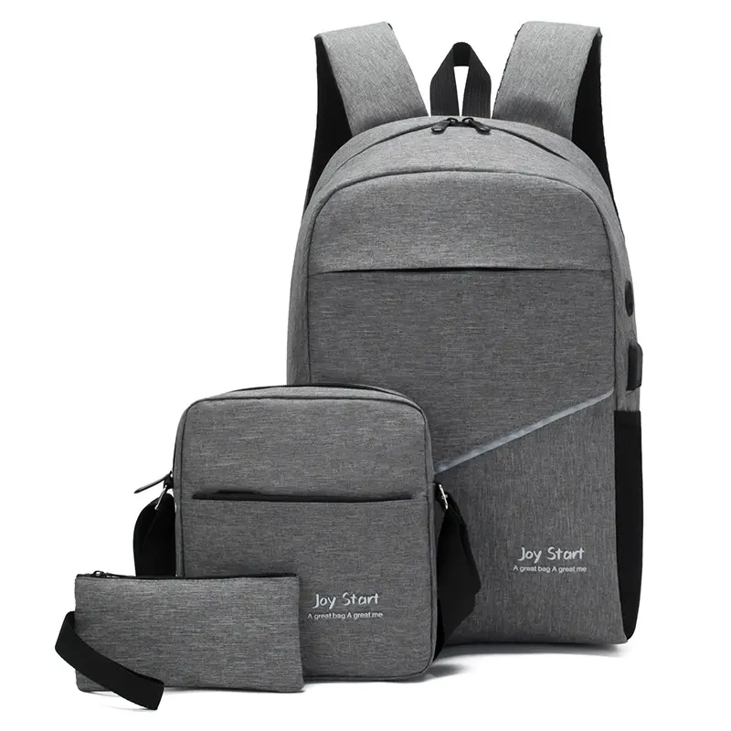 Fashion travel waterproof high-quality USB business computer backpack three-piece high school and college student school bag