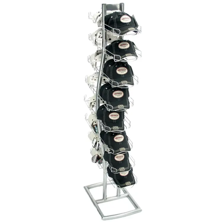 Nieuwe Ontwerp Vloerstaande 2 Dubbelzijdig Hoed Producten Display Rack, Metalen Sport Bal Hoed Display Rack