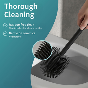 Spazzola per WC Moderna in Silicone Nero con Manico in <span class=keywords><strong>Acciaio</strong></span> Inox, Design Antibatterico, Strumento per la Pulizia del <span class=keywords><strong>Bagno</strong></span> con Supporto Abbinato - Product Image 3