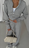 Ensemble deux pièces en coton tricoté pour femmes, décontracté et élégant, cardigan à fermeture éclair sur le devant et pantalon droit, ensemble deux pièces pour femmes, hiver