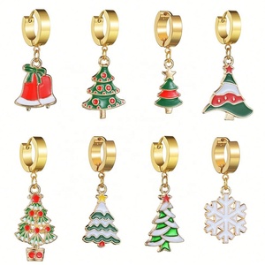 Boucles d'oreilles pendantes personnalisées pour enfants, style hip-hop, plaquées or, en acier inoxydable 316L, boucles d'oreilles créoles pendantes pour enfants, idéales pour Noël - Product Image 1