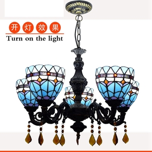 Tiffany Baroque Style Chandelier Blue Stained Glass Lamp <strong>Shade</strong> 5 <strong>Lights</strong> Pendant <strong>Light</strong> Highlights for Living Room <strong>Bedroom</strong> Hotel - Product Image 4