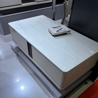 Ensemble de meuble TV et table basse en fibre de verre et pierre, design nordique simple et luxueux pour salon