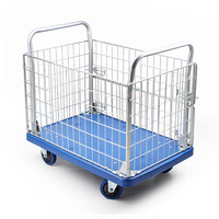 Chariot à plateforme avec clôture pliable, capacité de charge de 660 lb, chariot à main, cage en acier, conteneur à roulettes, OEM, usage commercial et industriel