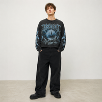Sweat-shirt en tricot gaufré personnalisé avec motif montagne gothique, manches longues, impression DTG, streetwear pour hommes