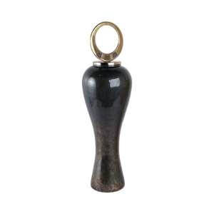 Vaso alto in vetro scultoreo con anello metallico superiore, accessorio decorativo per tavolo, soggiorno, vaso per fiori - Product Image 2
