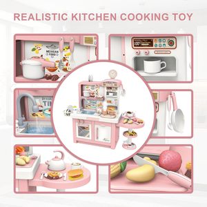 100CM B/O Pretend Play Kitchen Toy for Girls with Simulated Cooking <b>Set</b> ABS Plastic Preschool Learning - Product Image 5