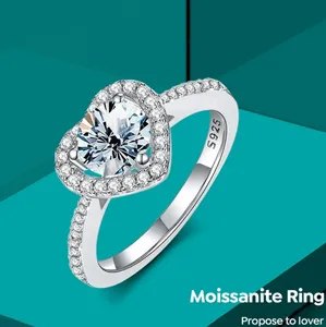 Moon stone diamond moissanite heart shape halo ring 925 sterling silver 18K white gold 1 2 ct carat for women engagement Jewelry