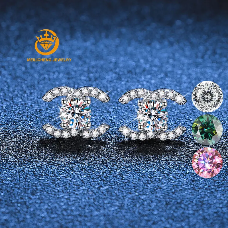 Factory Wholesale 925 Sterling Silver Real D Color High Quality Moissanite Earings 1 Carat Moissanite Earrings for Women