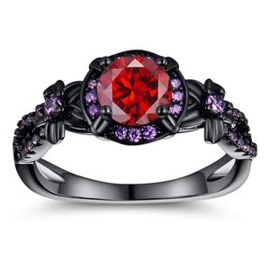 Vintage Style Copper Rainbow <b>Crystal</b> <b>Ring</b> Black Plated Statement Band Black Gold Plated Copper Rainbow CZ <b>Ring</b> - Product Image 1