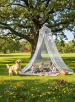 Moustiquaire suspendue pliable portable en polyester pour l'été, pour lit double, berceau de bébé, canapé, fixation au plafond à un point, blanche, pliée