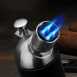 Encendedor de cigarros de gas butano de cuatro llamas honesto encendedor de mesa con taladro de cigarro - Product Image 2