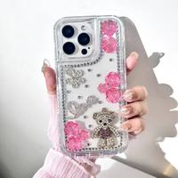 Diamant Lentille Mignon Dessin Animé Ours Téléphone étui pour iphone 16 Pro 15 14 13 12 11 Paillettes 360 Couverture Fundas Para Celular