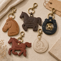Porte-clés en cuir personnalisé pour chevaux, avec logo gaufré, en couches superposées, fermoir mousqueton, cadeaux pour cowboys