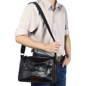 Men's Genuine Leather Crossbody <b>Bag</b> <b>Small</b> Business Travel Durable Casual Shoulder <b>Bag</b> <b>Black</b> Solid Color - Product Image 1