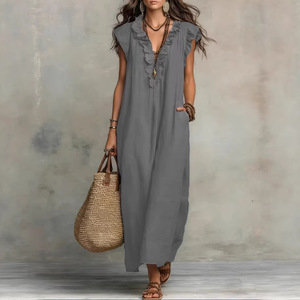 Vestido Largo de Verano para Mujer, Estilo Vintage, Casual y Elegante, con Parches, Corte en A, Cintura Alta, Sin Mangas, para Fiesta - Product Image 4