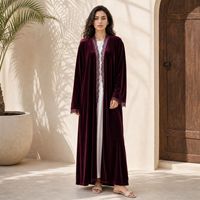 Abaya en velours et dentelle pour femmes, manches longues, coupe ample, cardigan musulman, kimono, tenue quotidienne, hiver, vêtements islamiques modestes