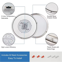 Plafonnier LED rond moderne à montage encastré, nickel brossé, profil bas, avec abat-jour en acrylique blanc pour couloir et chambre