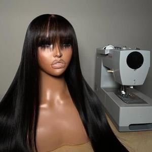 Parrucche Lisce in Capelli Umani <span class=keywords><strong>con</strong></span> <span class=keywords><strong>Frangia</strong></span>, Parrucche Grezze Vietnamite in Capelli Umani per Donne Nere, <span class=keywords><strong>Parrucca</strong></span> Frontale HD 13x4 Senza Colla, 28 Pollici - Product Image 3
