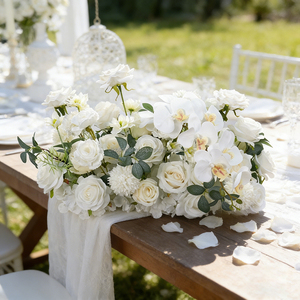 ชุดดอกไม้ประดับทางเดินงานแต่งงาน DKB ฉากหลังตกแต่งทางเดินดอกไม้ประดิษฐ์กุหลาบผ้าไหมและพรมดอกไม้สำหรับงานแต่งงาน - Product Image 1