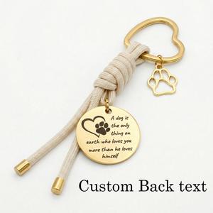 Uionen Stainless Steel Round Tag Keychain Hollow Dog Paw Pet Memorial Pendant Gold Round Tag Backpack <b>Charm</b> Pet <b>Keyring</b> - Product Image 5