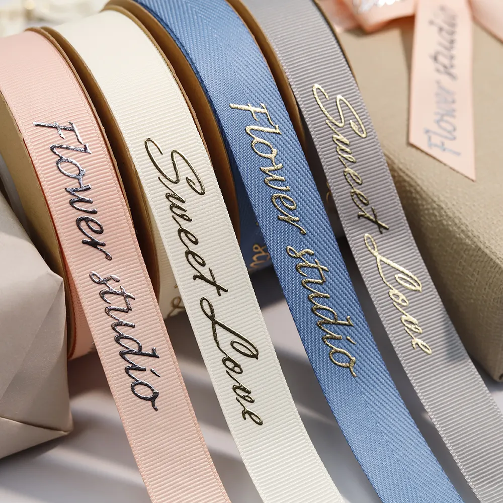 Lude Custom satin Personalised name printed custom Ribbon Brand Name embossed gold Logo Printed Ribbon for wrapping